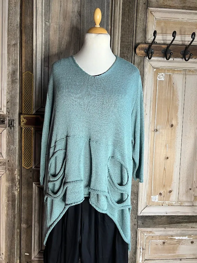Moonshine - katoenen asymmetrische trui met V hals - Mint-groen
