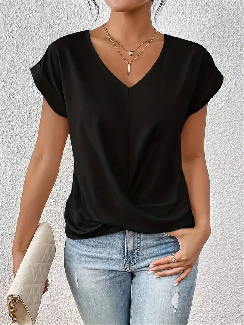 Dames T-shirt met V-hals & Twist-detail | Stijlvol & Veelzijdig