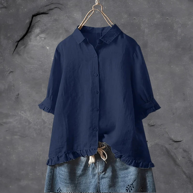 Frieda | Stijlvol Rimpel Katoenen Shirt