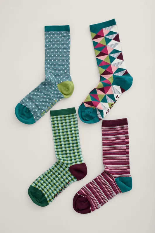 Seasalt Cornwall women's sailor socks with sparkle box O'3 carn silver mix