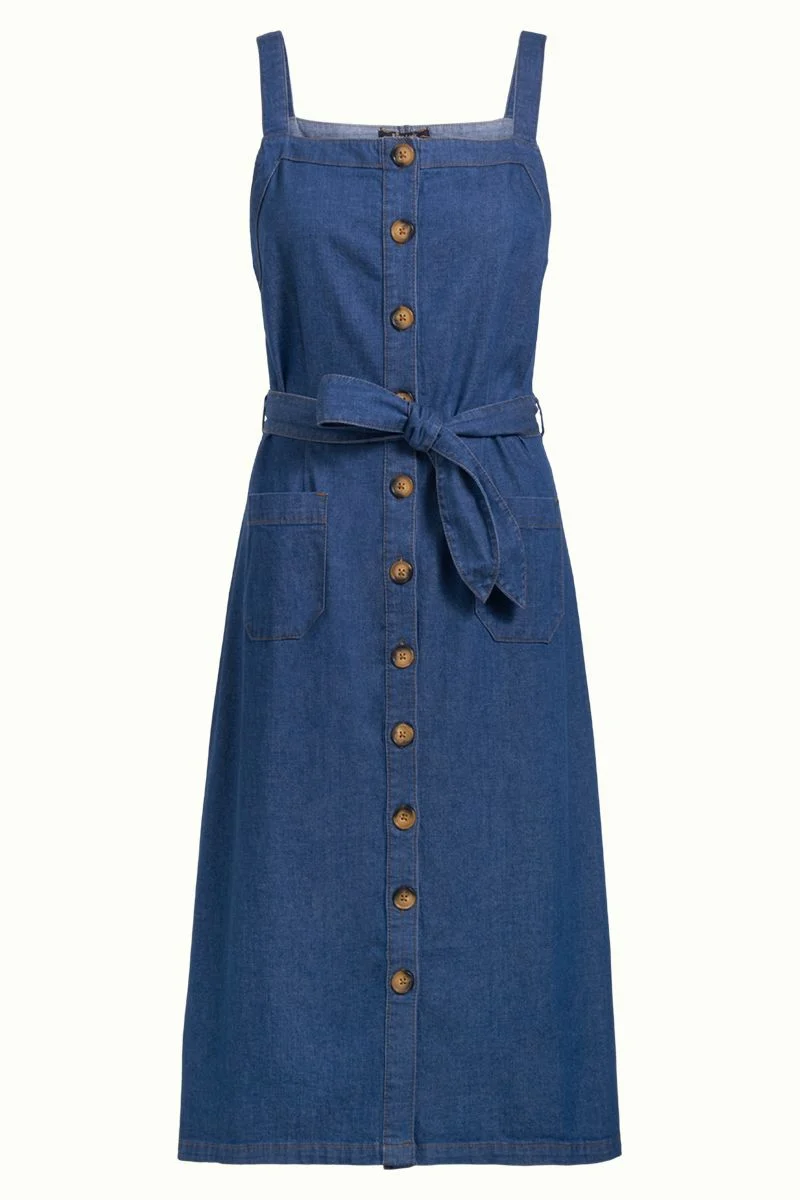 King Louie Beth Pinafore Dress Chambray Summer Blue