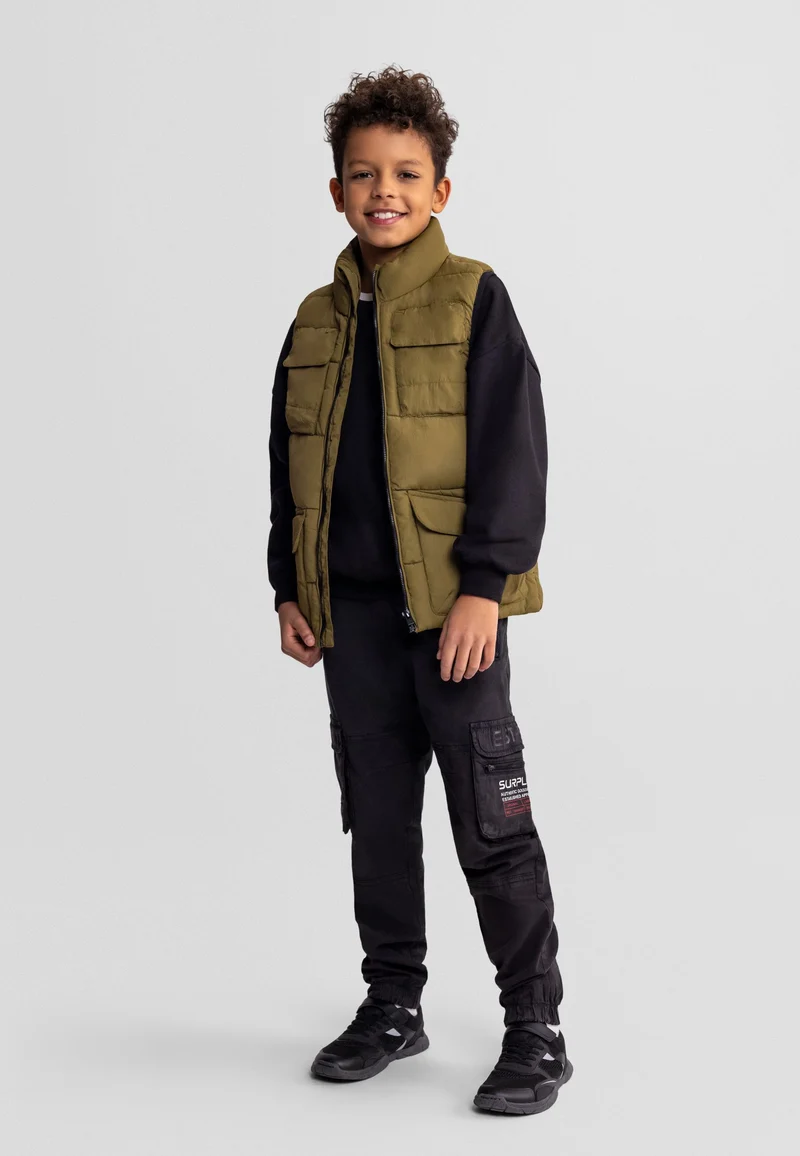 Boys' utility padded gilet in olive green