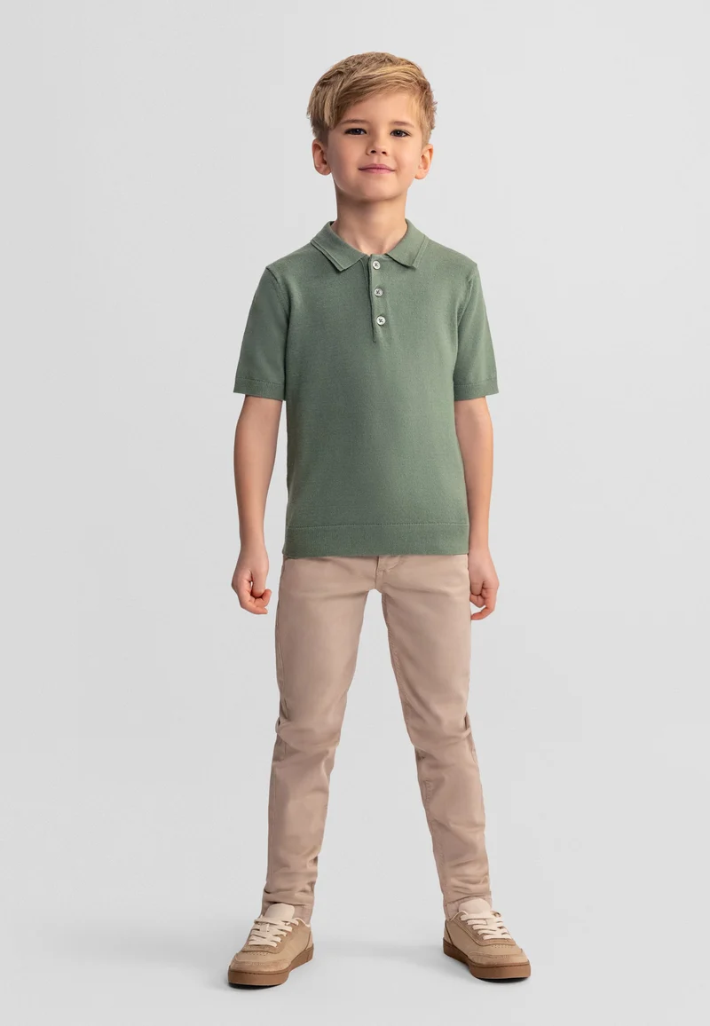 Boys' knitted polo shirt in olive green