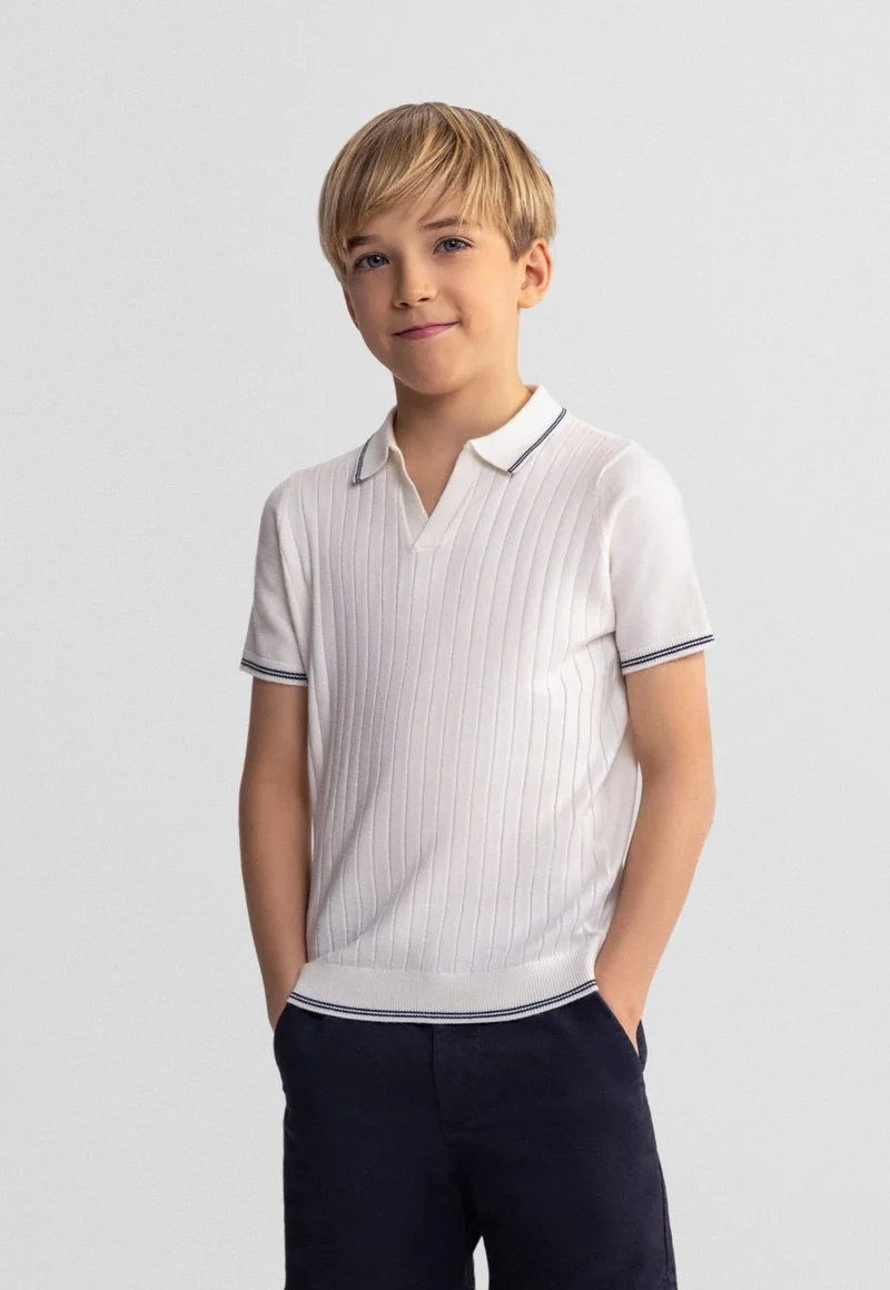 Boys' ribbed knitted polo shirt in white