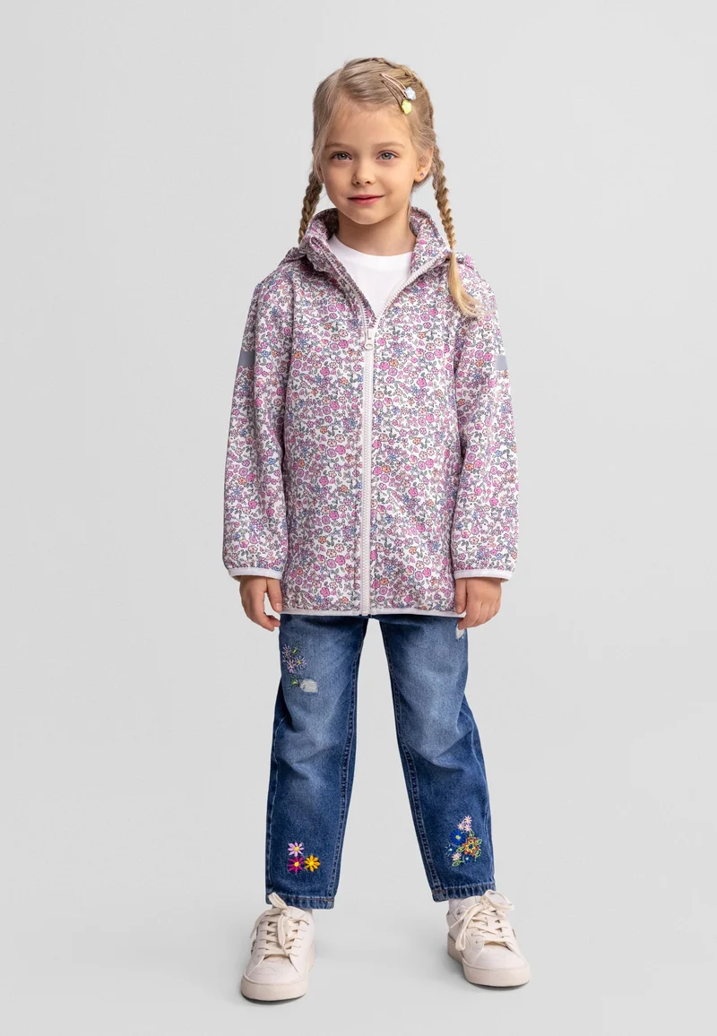 Girls' hooded printed jacket in off-white