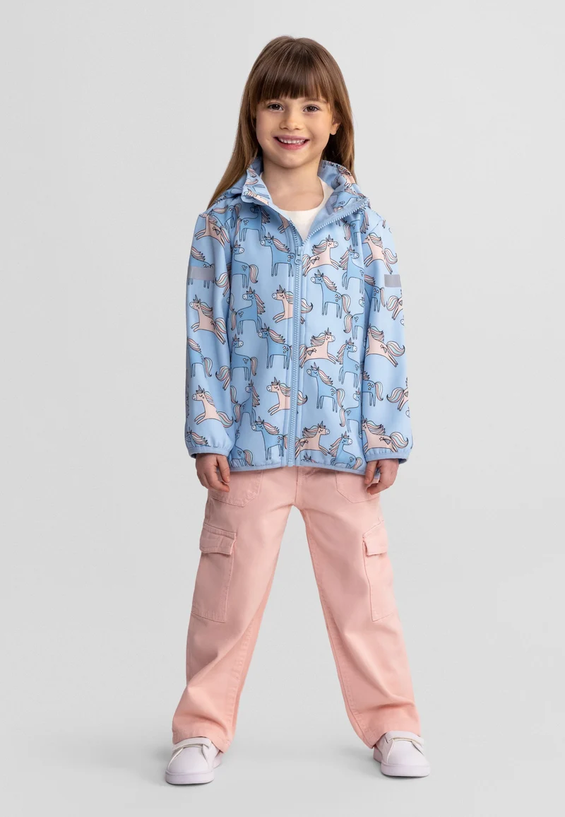 Girls' hooded printed jacket in light blue