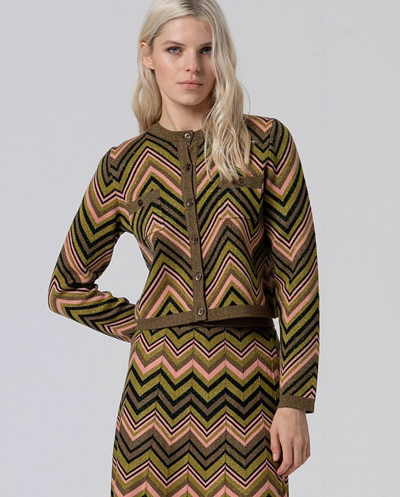 Surkana zig-zag knit jacket green