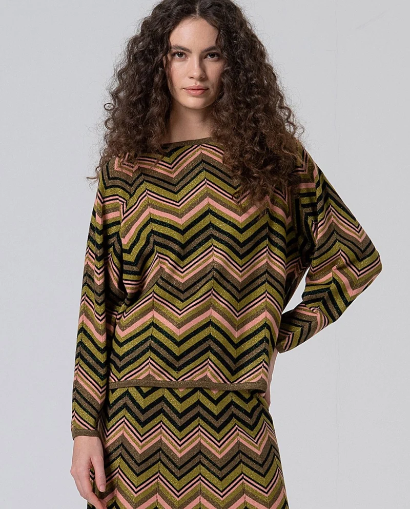 Surkana zig-zag knit sweater green