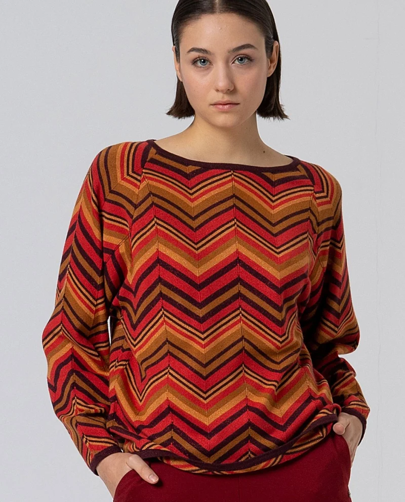 Surkana zig-zag knit sweater maroon