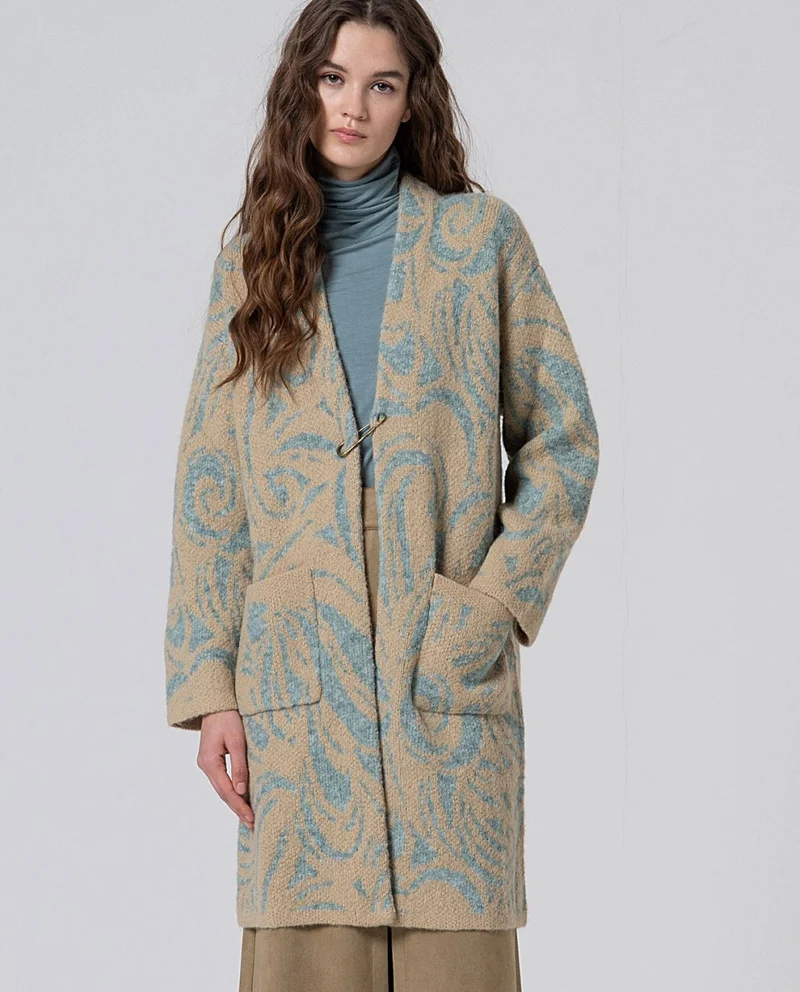 Surkana wide-sleeve printed kimono blue
