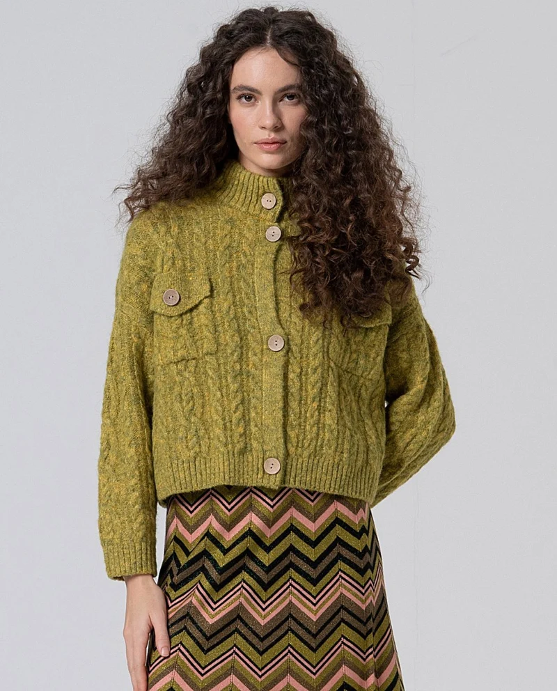 Surkana oversized cable-knit cardigan khaki dark