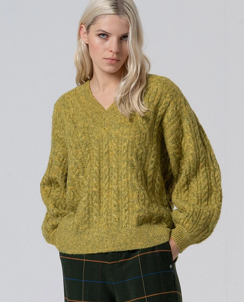Surkana oversized cable-knit sweater khaki dark