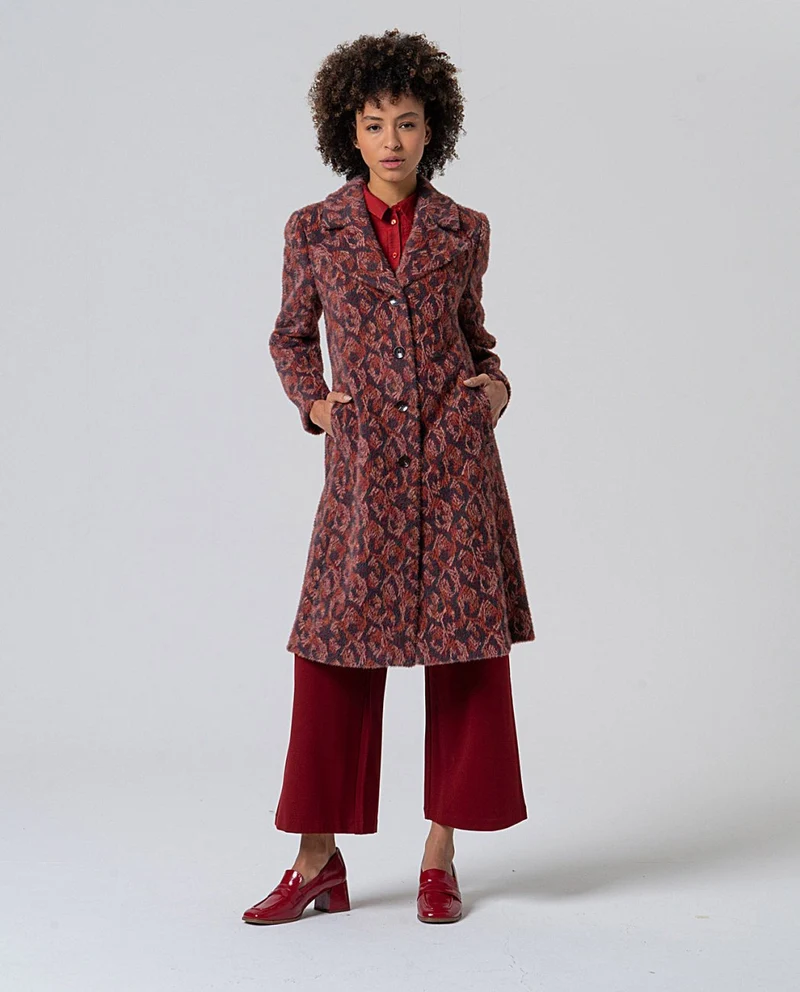 Surkana long coat with printed lining tile