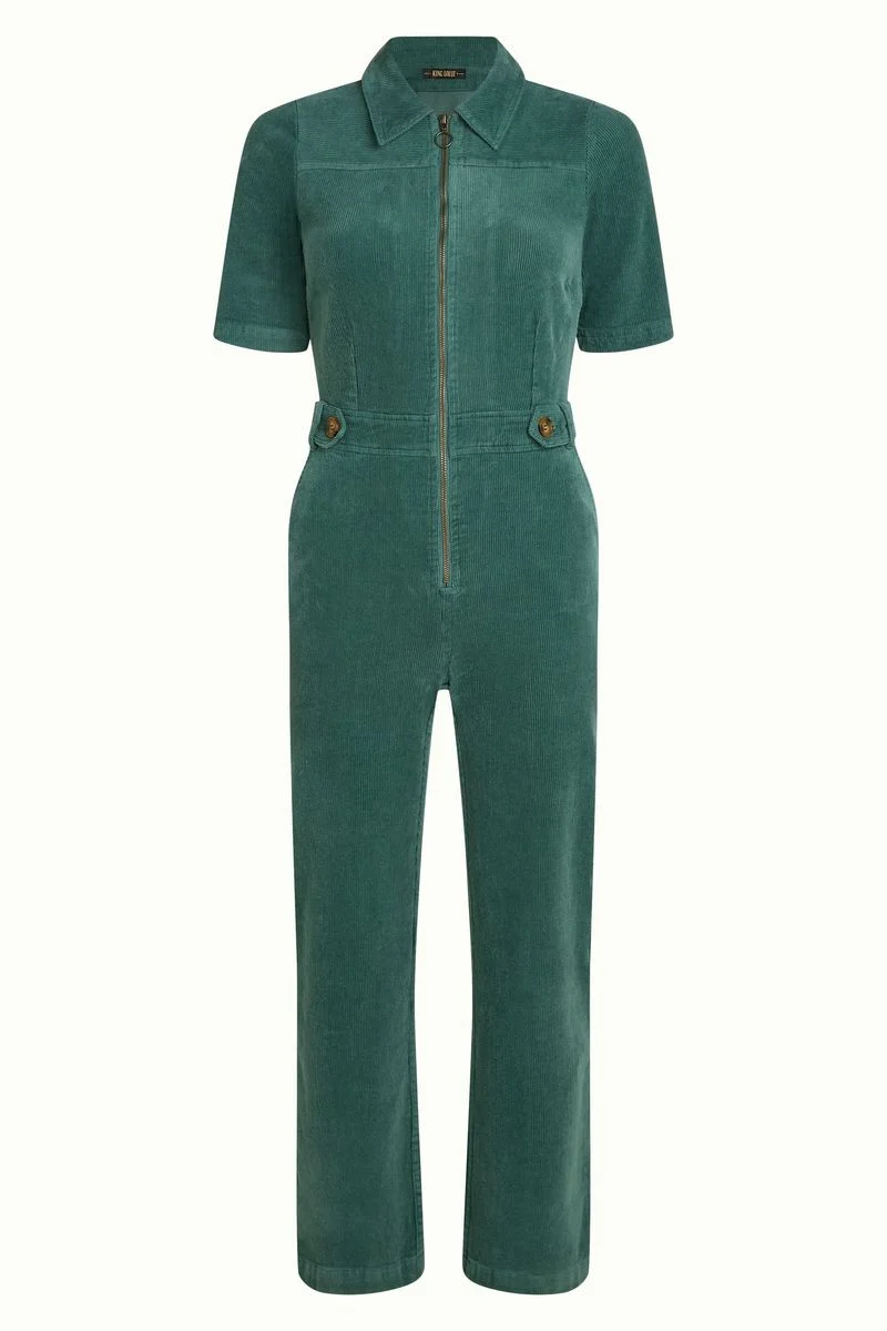 King Louie Garbo ZIp Jumpsuit Corduroy matcha green
