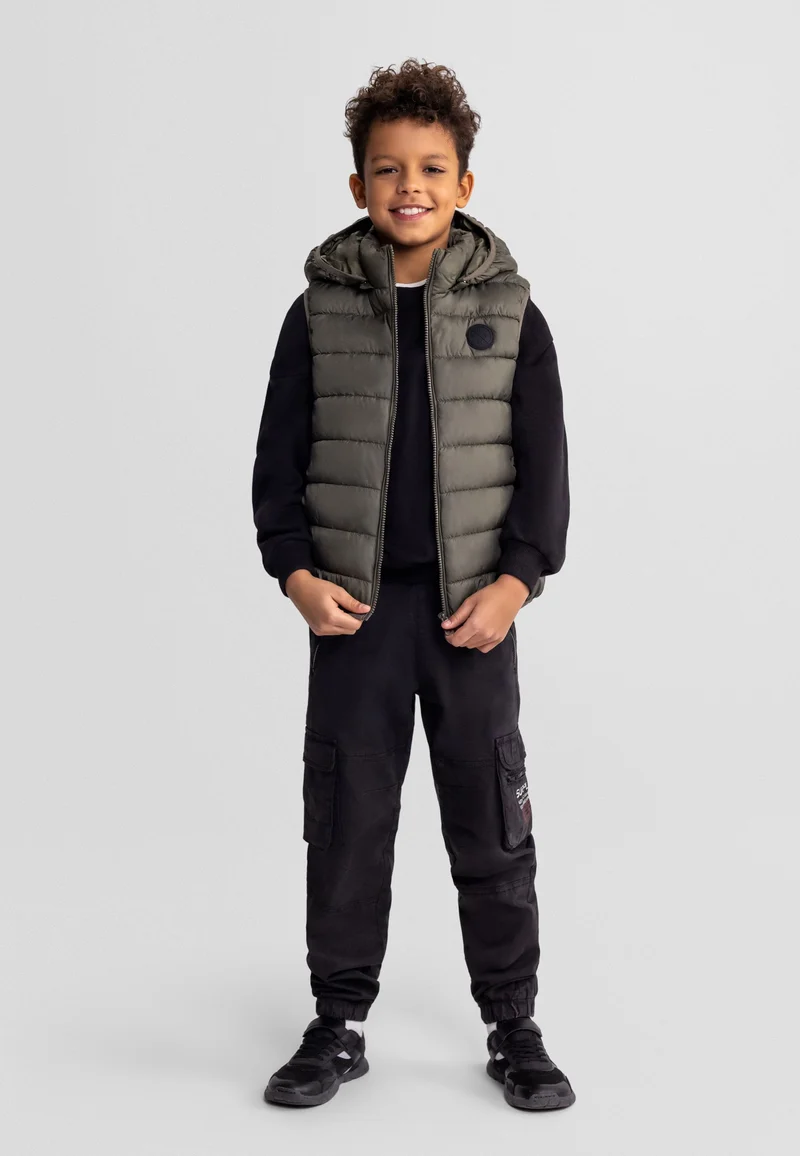 Boys' padded gilet in olive green