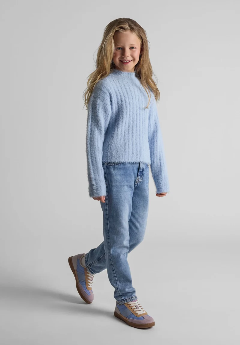 Girls' fluffy ribbed jumper in light blue