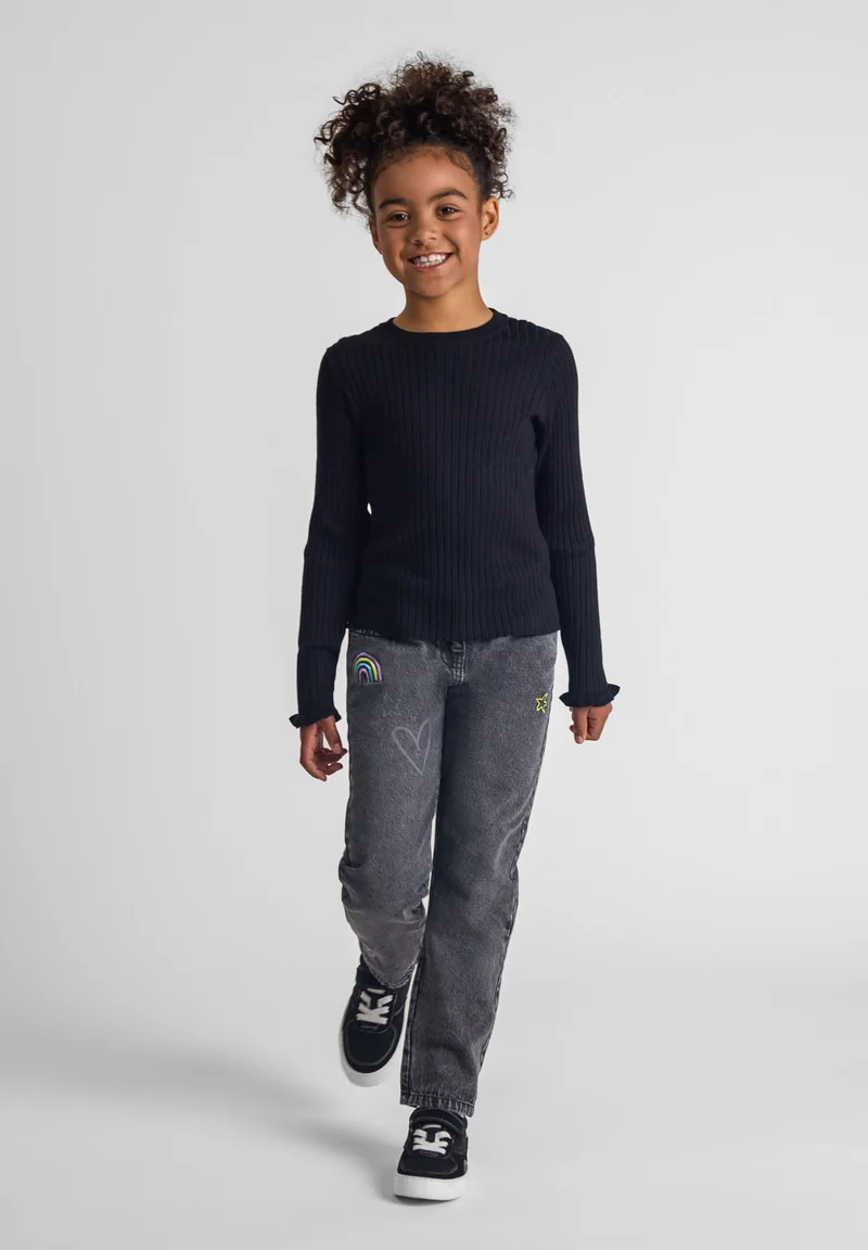 Girls' embroidered jeans in washed black