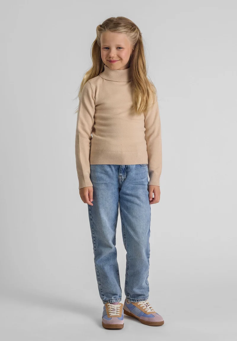 Girls' high neck jumper in beige