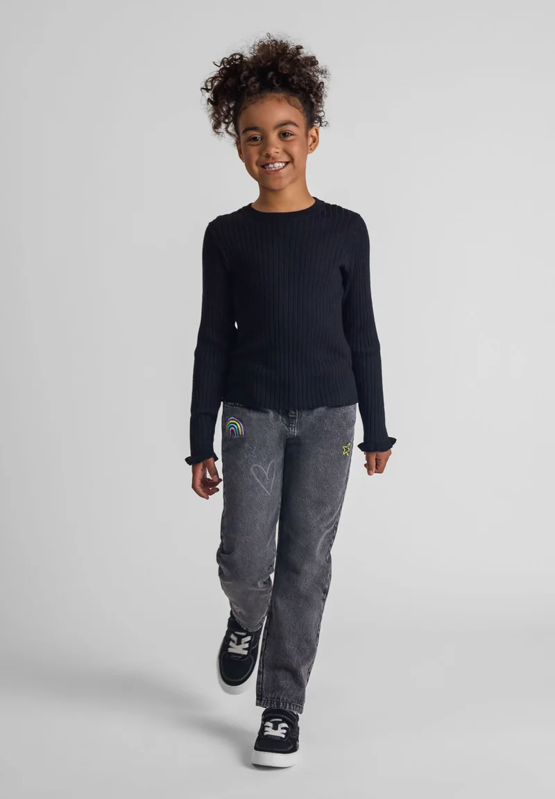 Girls' ribbed jumper in black