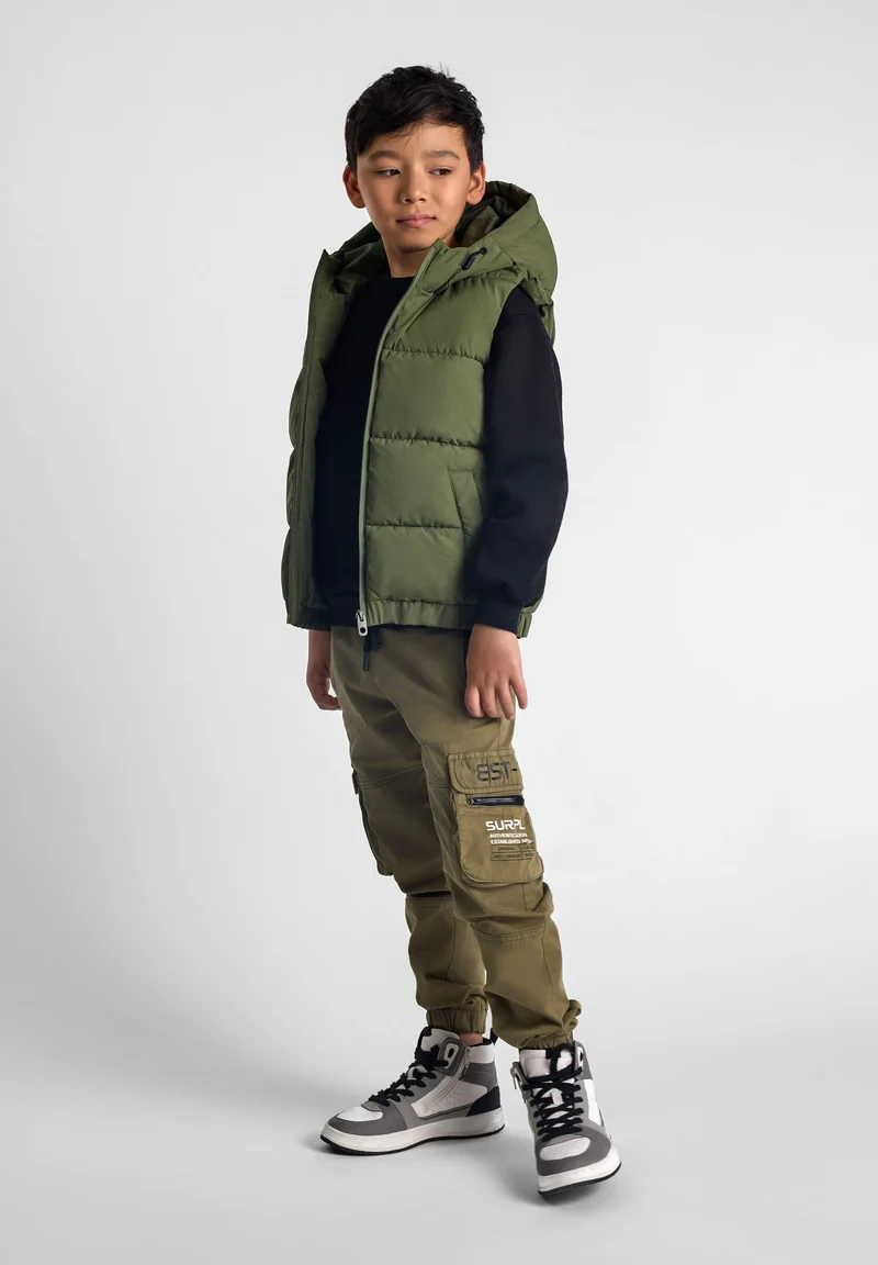 Boys' padded gilet in olive green