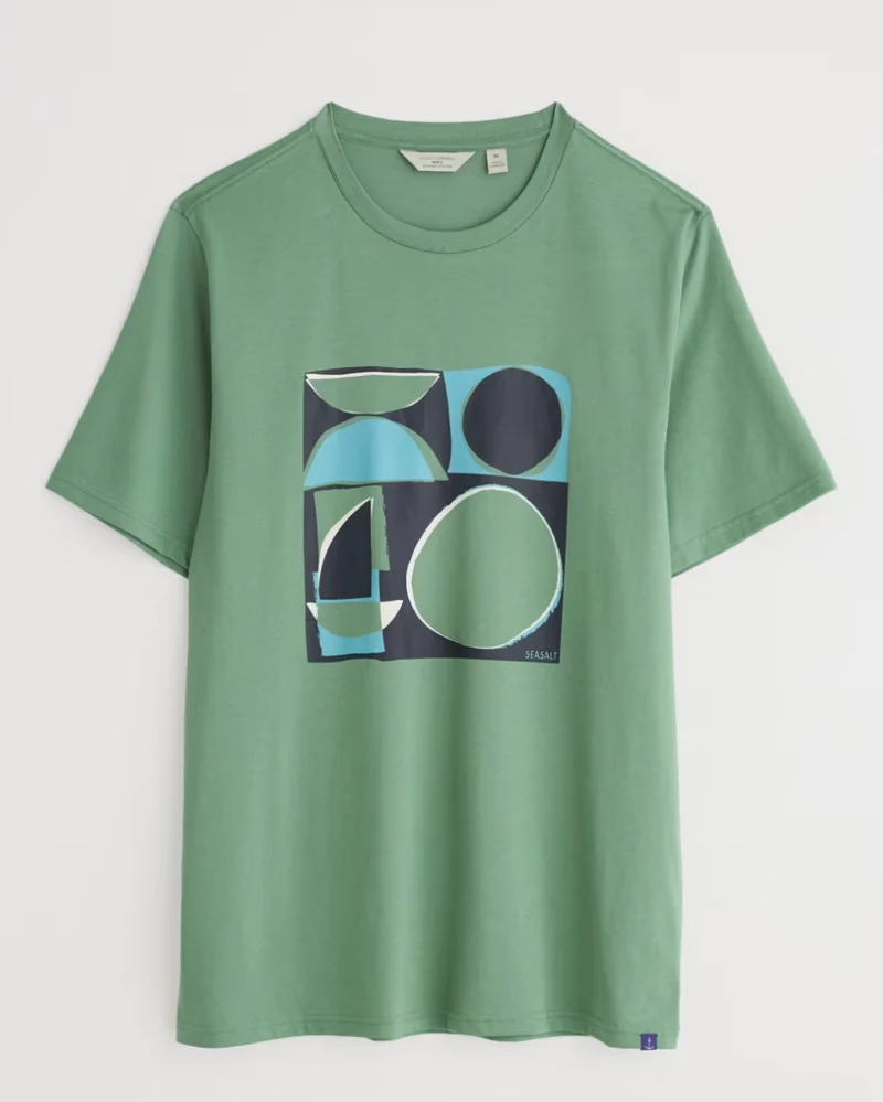 Seasalt Cornwall men's midwatch t-shirt collage abstract dark pistachio