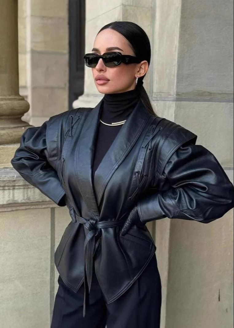 Nora | Vegan Leren Blazer met Strik Riem voor Dames