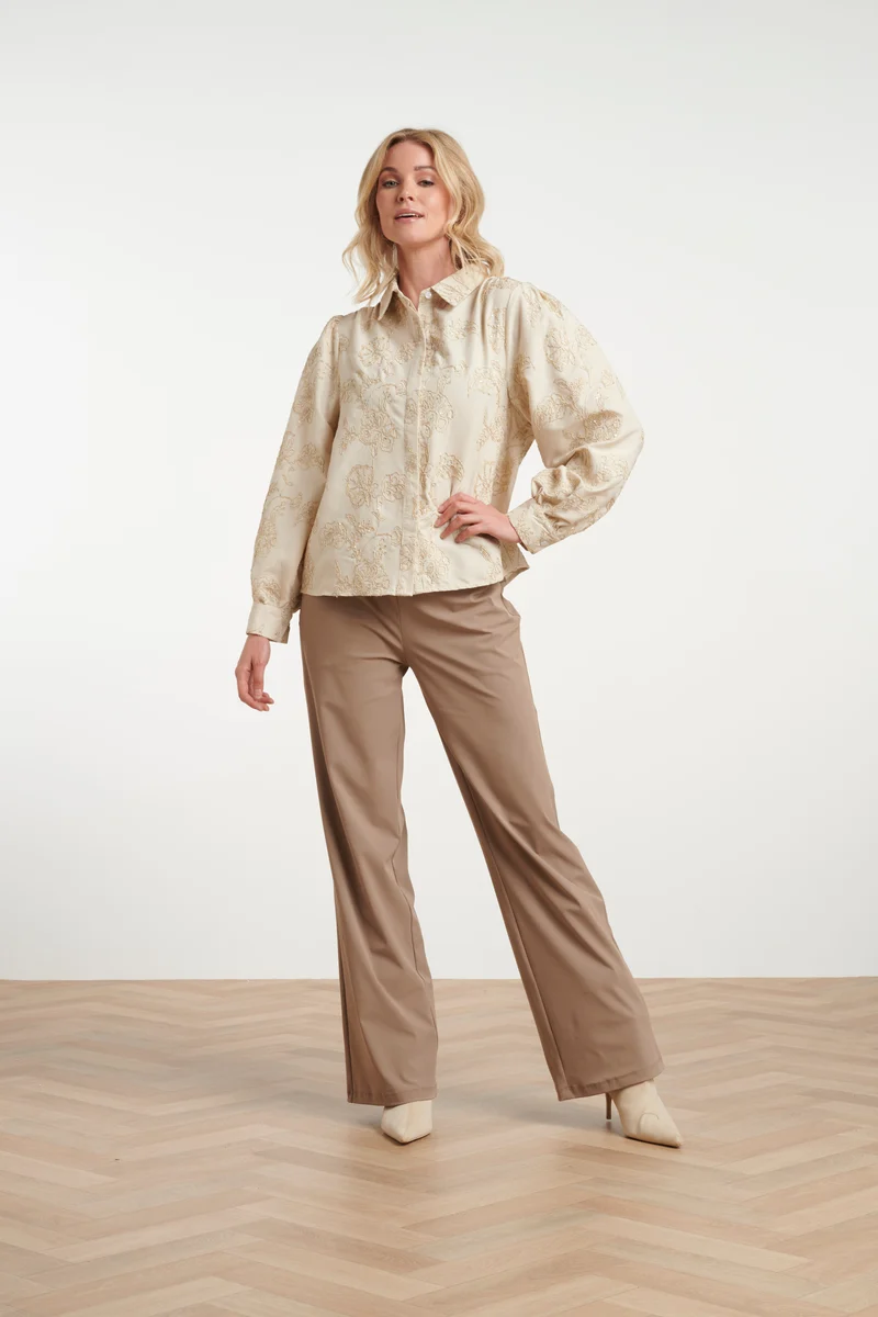 Broek Met Wijde Pijpen In Comfortabele Travel Quality | Stone