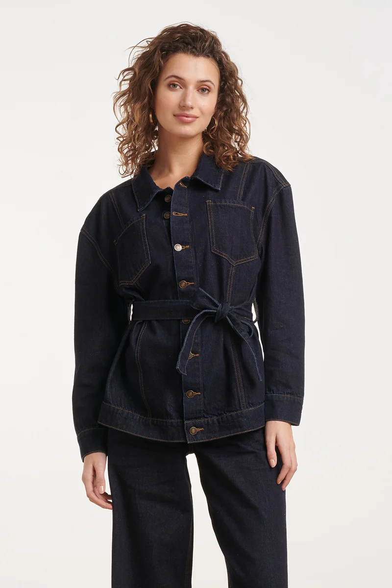 Donker Indigo Denim Jack Met Ceintuur | Dark Blue Denim