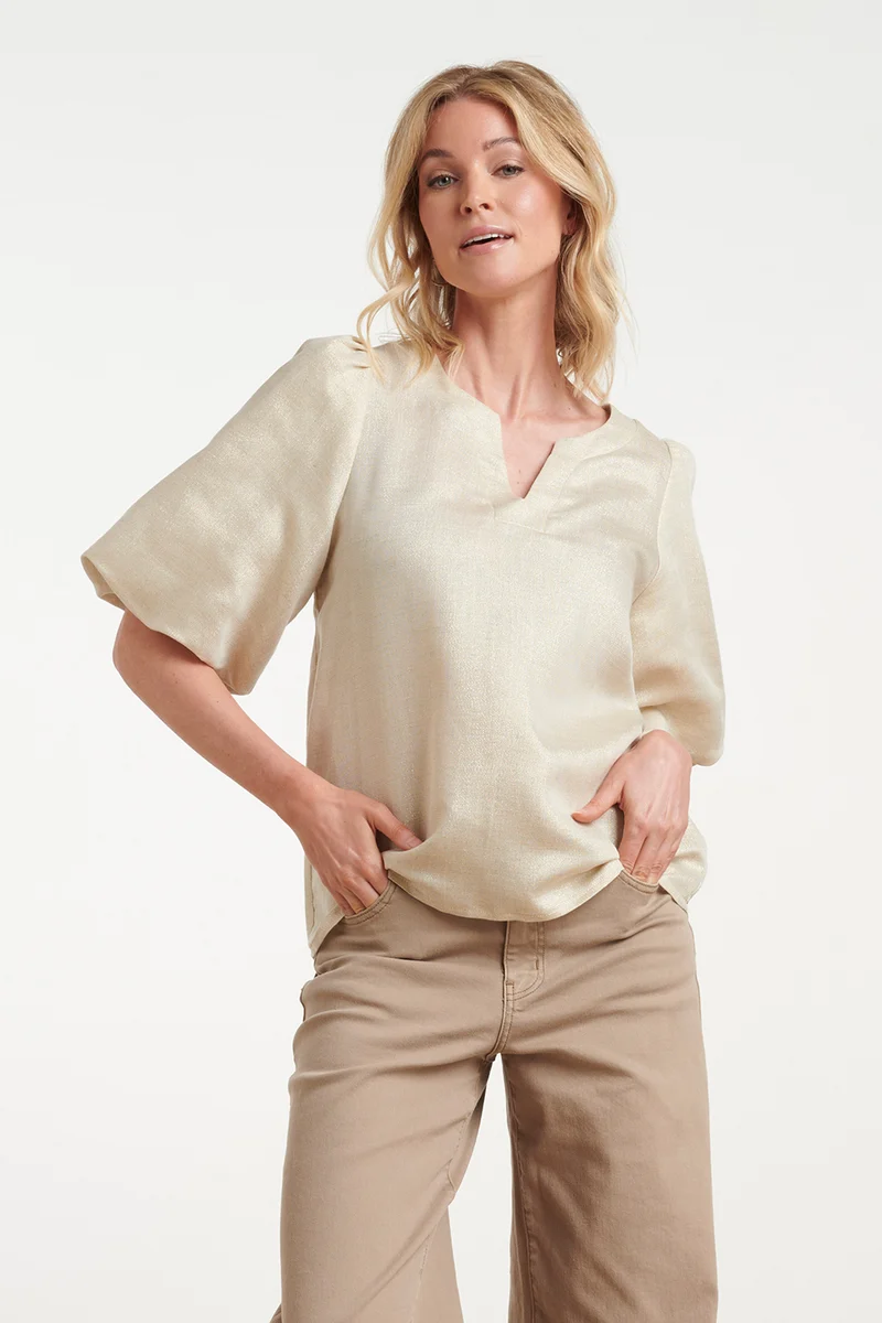 Top Met Metallic Glans En Wijde Mouwen | Sand