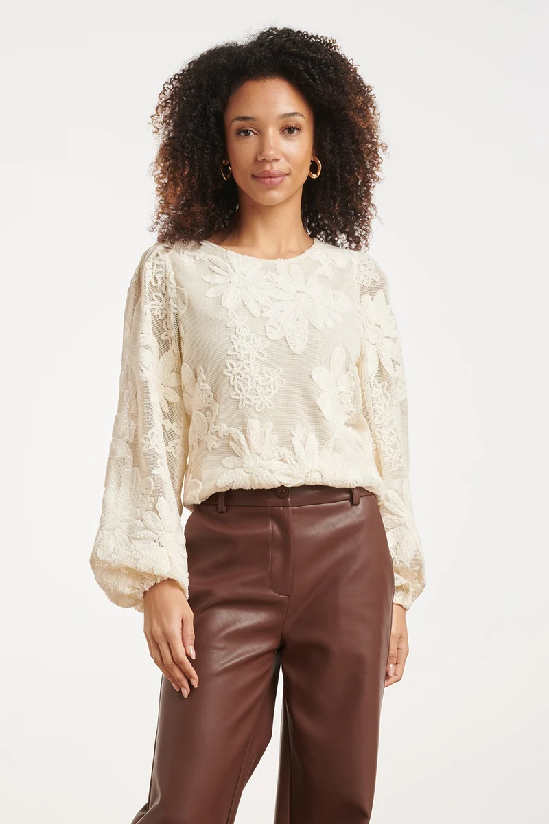 Mesh Top Met 3d Bloemenborduursel | Off White