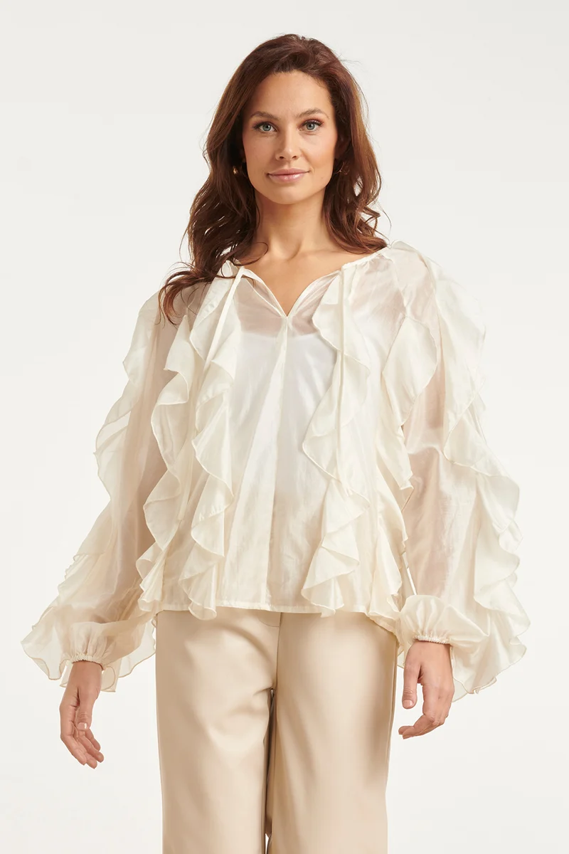 Blouse Van Luchtige Stof Met Ruches | Off White