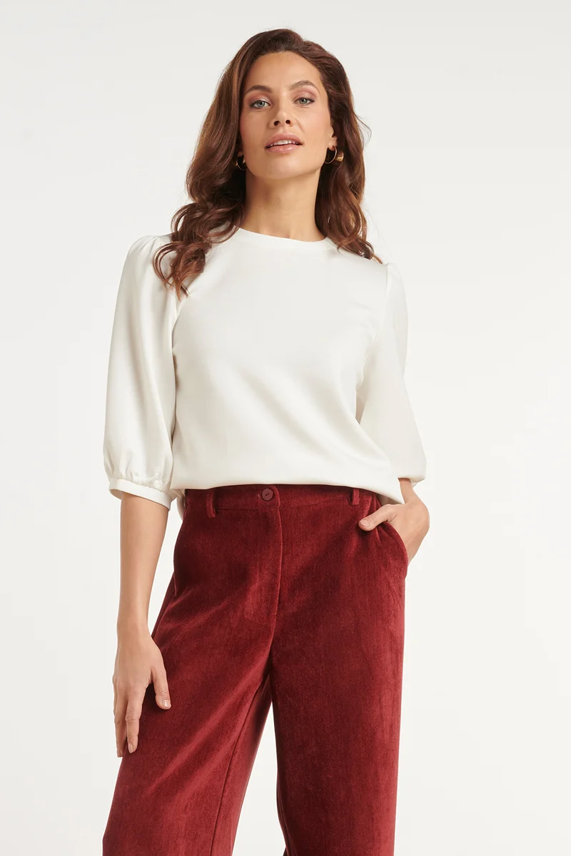 Stretch Top Met Pofmouwen | Off White