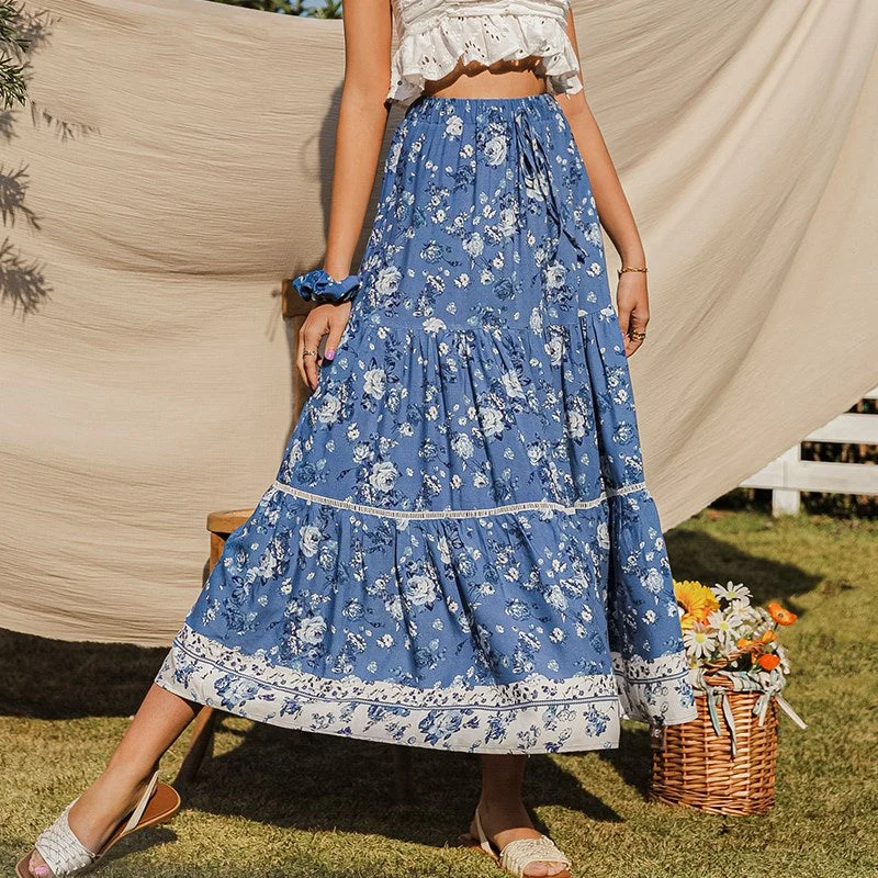 Damesrok met Bloemenprint - Vloeiende Midi Snit