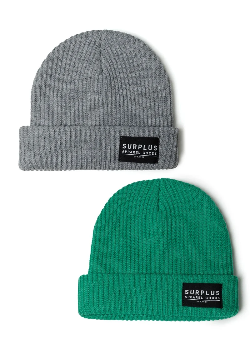 Kids' ribbed beanies 2-pack in grey and green