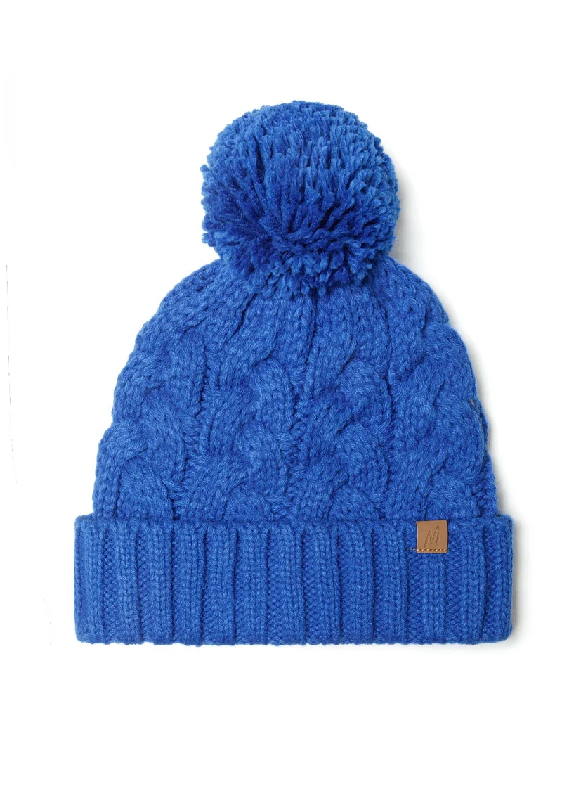 Boys' cable-knit bobble hat in blue