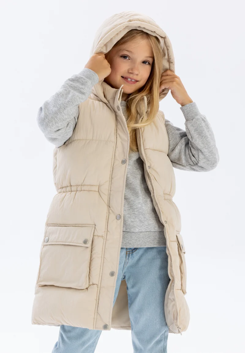 Girls' longline padded gilet in cream