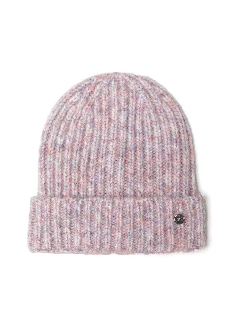 Girls' ribbed beanie in pink and lilac