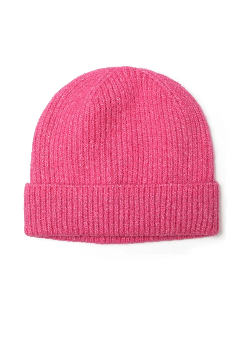 Girls' ribbed beanie in bright pink