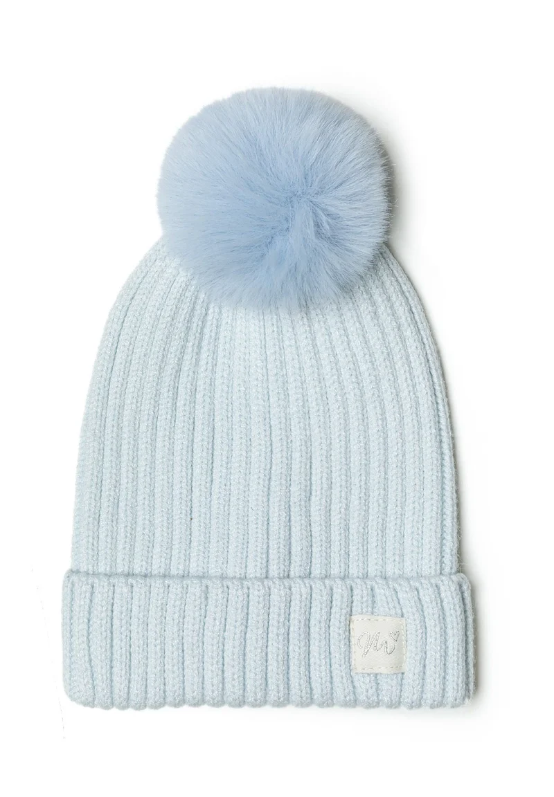 Kids' ribbed bobble hat in light blue