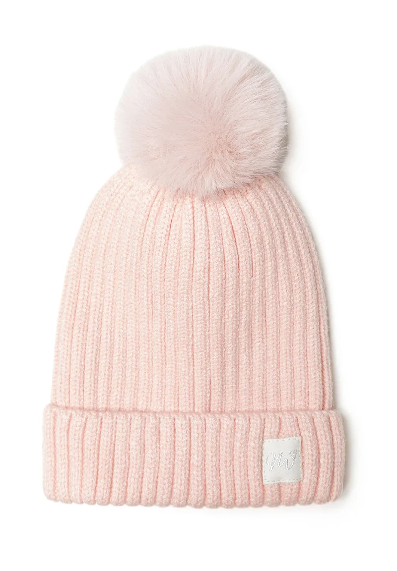 Kids' ribbed bobble hat in light pink