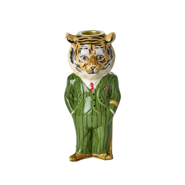 Rice tiger ceramic candle holder green