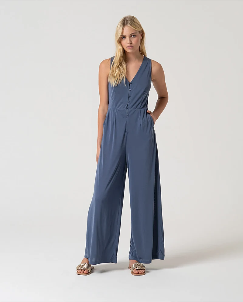 Surkana strap jumpsuit with buttons indigo