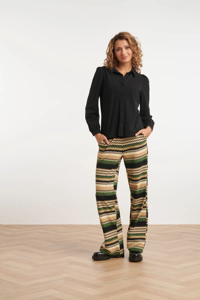 24728 Stijlvolle Zigzag Geprinte Travel Kwaliteit Broek | Sand - Muticolour