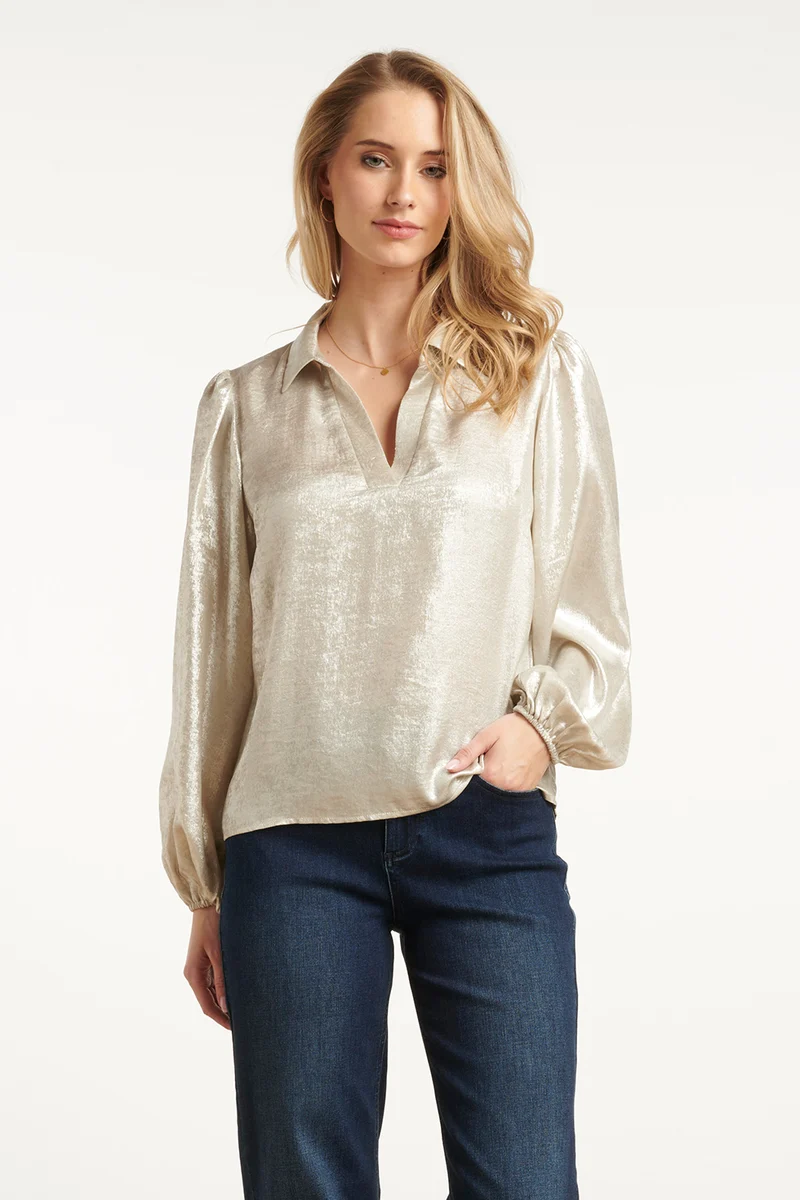 25633 Damesglanzende Top Met Trendy Losvallende P... | Silver