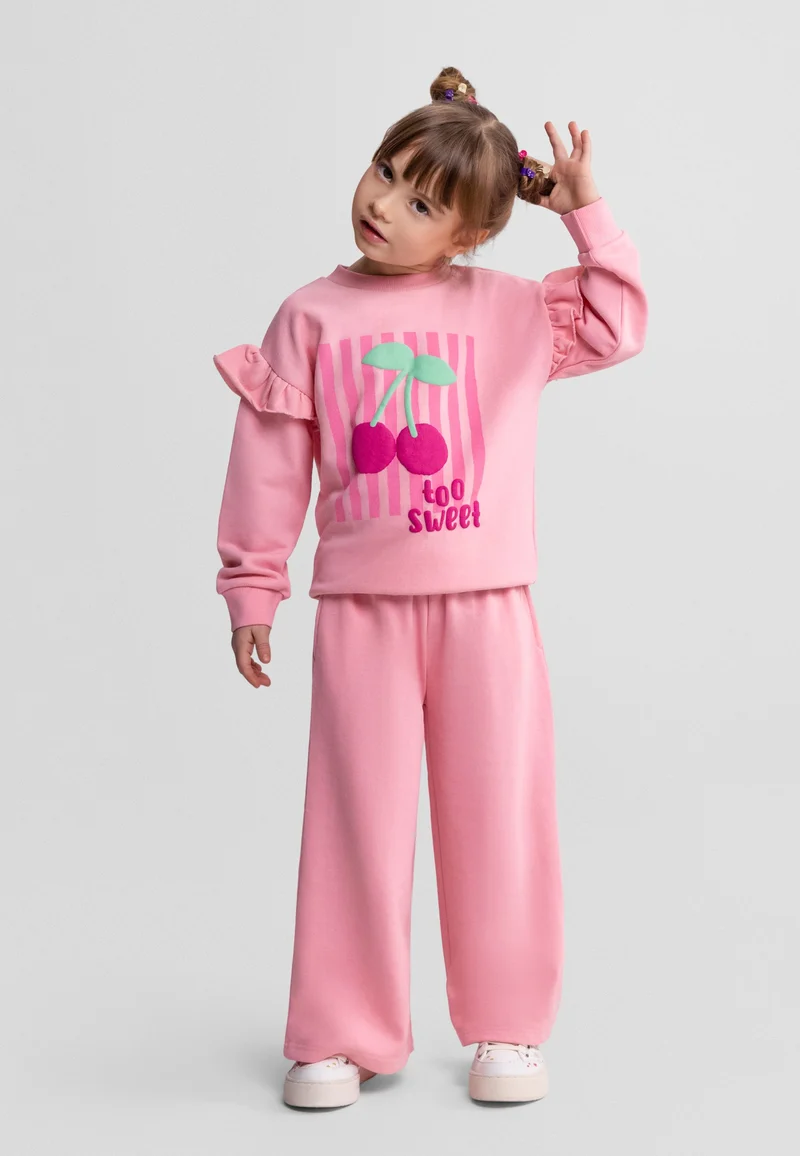 Girls' sweatshirt and wide leg trousers set in pink