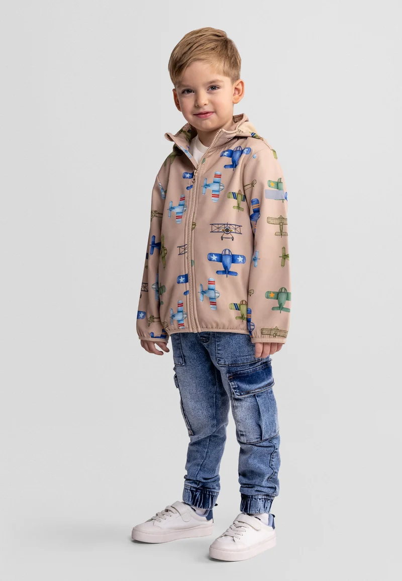 Boys' hooded printed jacket in beige