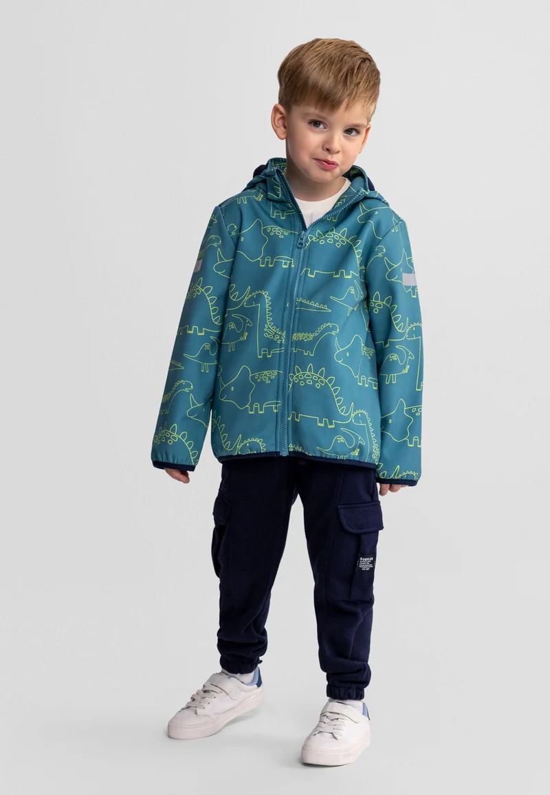 Boys' hooded printed jacket in teal