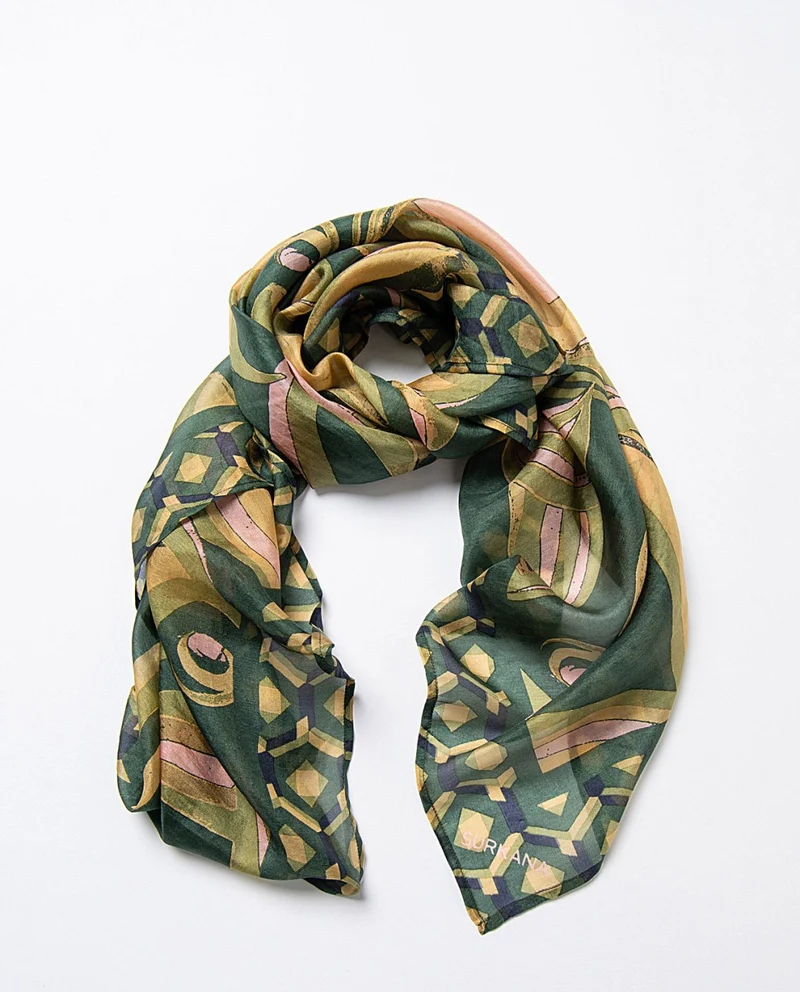 Surkana square printed scarf green