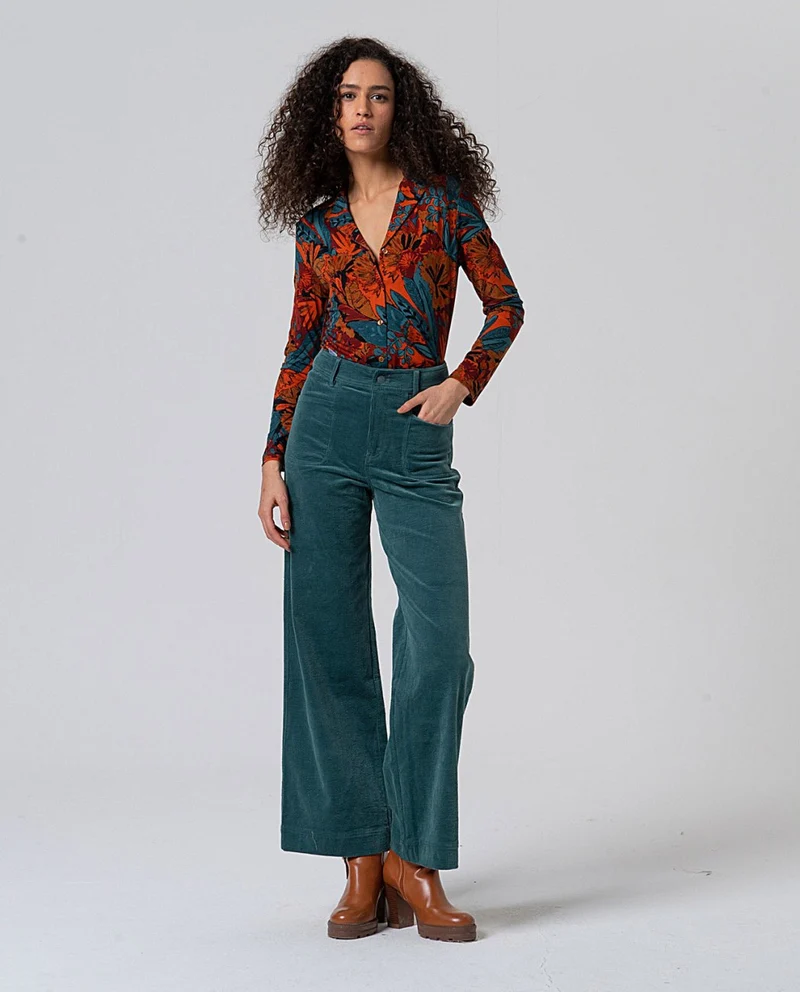 Surkana flared pants with patch pockets steel blue