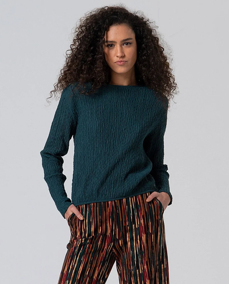 Surkana loose textured T-shirt bottle green